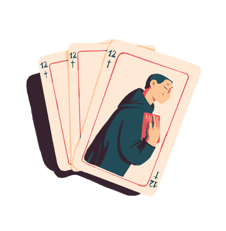 Ilustración de cartas con un monje trapense de Westvleteren 12