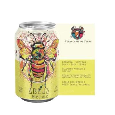Lata de Abeja de Cervecería De Zarra, honey ale con miel de lavanda del Valle de Ayora