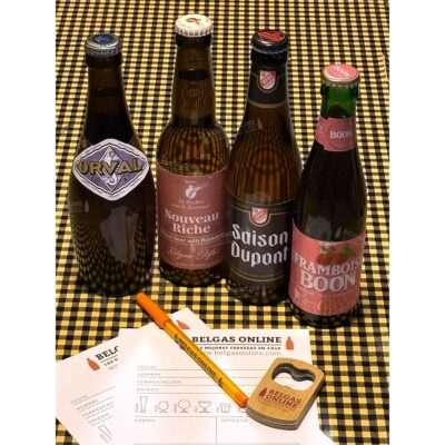 Pack cata primavera 2026 con Saison Dupont Orval 2025 Nouveau Riche y Boon Framboise con abridor bolígrafo y fichas de cata