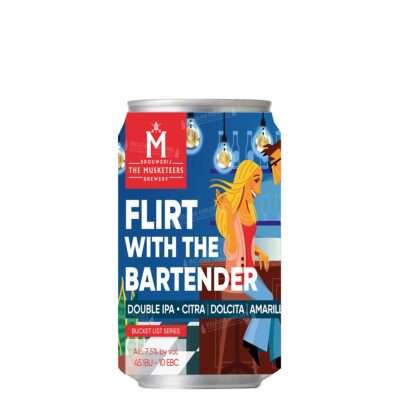 Lata de Flirt With the Bartender de Brouwerij The Musketeers, Double IPA con Citra, Dolcita y Amarillo de la Bucket List Series