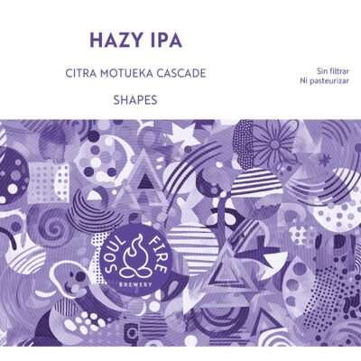 Lata de Soul Fire Shapes, Hazy IPA de Soul Fire Brewery elaborada en Jerez con dry hop de Citra Cryo, Cascade y Motueka