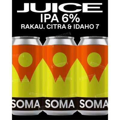 Lata de Soma Juice, New England IPA de SOMA Beer elaborada en Girona con lúpulos Rakau, Citra e Idaho 7