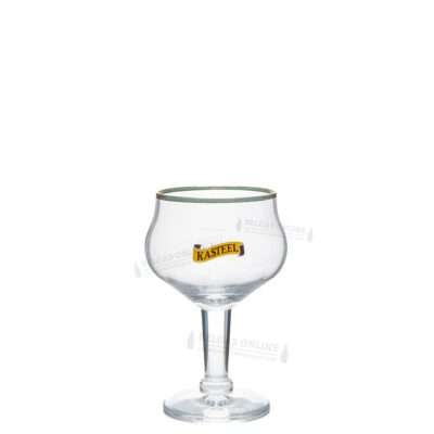 Copa de degustación Kasteel de 10 cl tipo cáliz con borde dorado y el logotipo de Kasteel serigrafiado