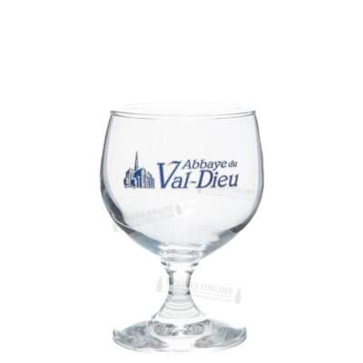 Copa Val-Dieu de 20 cl tipo cáliz de abadía con el emblema Abbaye du Val-Dieu serigrafiado en azul