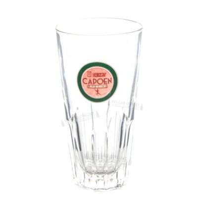 Vaso vintage Capoen Special tipo tumbler con emblema circular rojo y verde de la cervecería