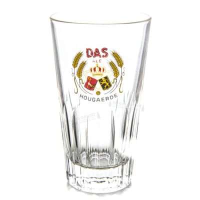 Vaso vintage Hougaerdse DAS de Hoegaarden tipo tumbler con escudo coronado y serigrafía roja y dorada