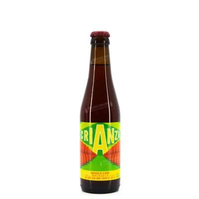 Botella de Crianza de Brasserie de la Senne, flanders red ale envejecida en barrica con etiqueta de barricas naranjas