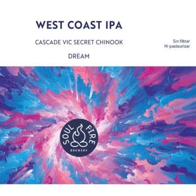Lata de DREAM de Soul Fire Brewery, West Coast IPA con lúpulos Cascade, Vic Secret y Chinook