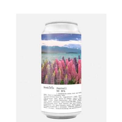 Lata de Fantail de DosKiwis, NZ XPA de 5%, con etiqueta de flores de tramús del lago Tekapo