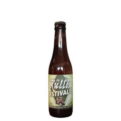 Botella y copa de Rulles Estivale, saison rubia refrescante de la Brasserie Artisanale de Rulles