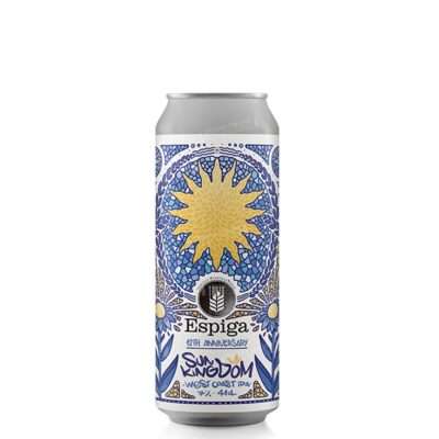 Lata de Espiga Sun Kingdom, West Coast IPA del 12º aniversario de Cervesa Espiga elaborada con lúpulos Simcoe Cryo, Citra Cryo y Krush Cryo